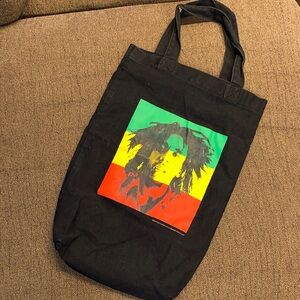 Unisex Black Tote Bag with Bob Marley Graphic